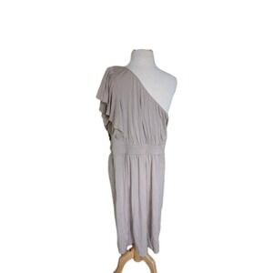 Loft One Shoulder Beige Minimalistic Modal Dress Size L NWT Classic Core